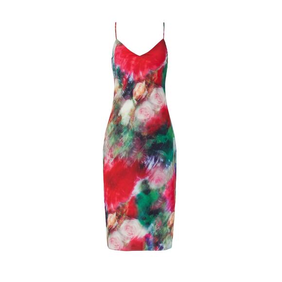 Adam Lippes Watercolor Blurred Floral Print Satin Slip Midi Dress Size 4 - Picture 5 of 16